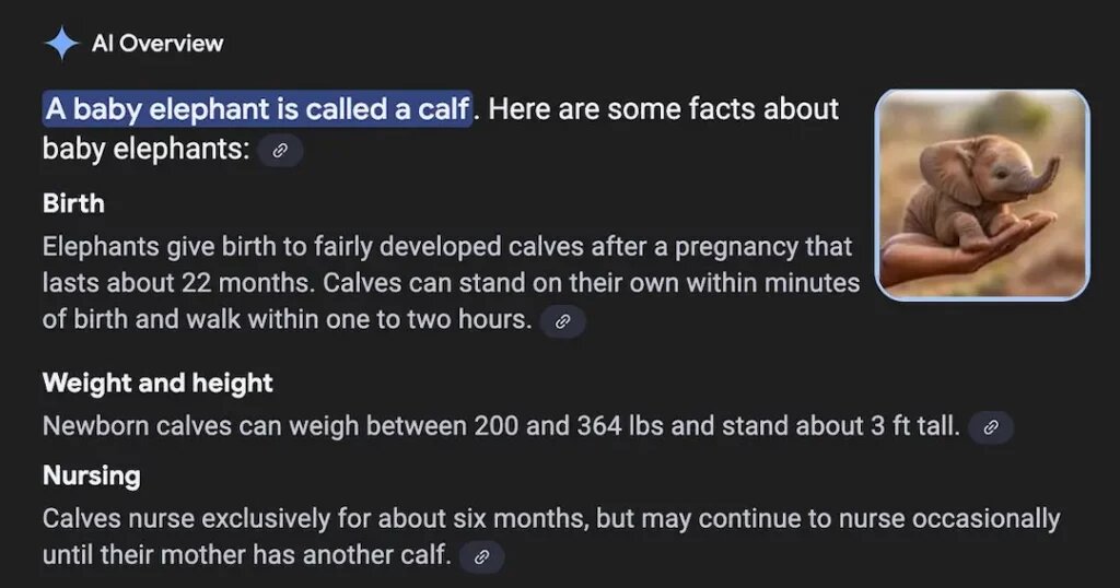 عکس | اشتباه خنده‌دار هوش مصنوعی گوگل / بچه فیل کف دست جا می‌شود!